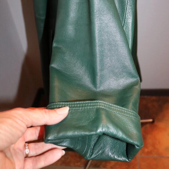 Womens Leather Swing Coat Green XS-S Soft Lambskin Y2K 80s-90s - Picture 7 of 12